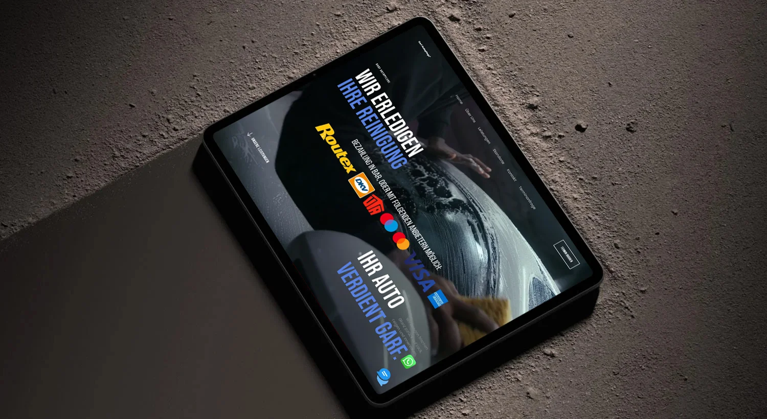 Referenz Garf Autopflege: Website auf einem Tablet