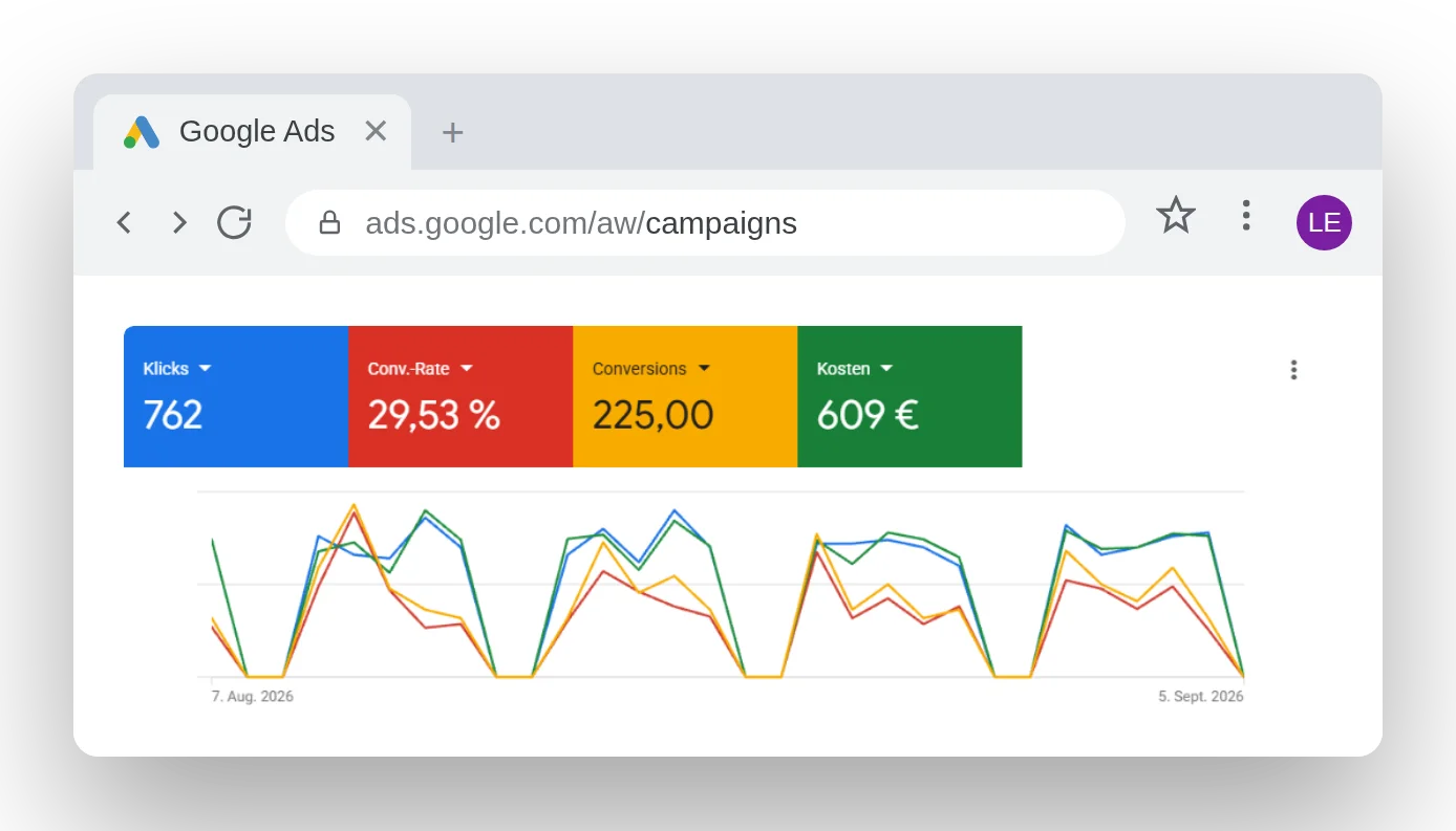 Google Ads Ergebnisse eines Kunden im September 2026